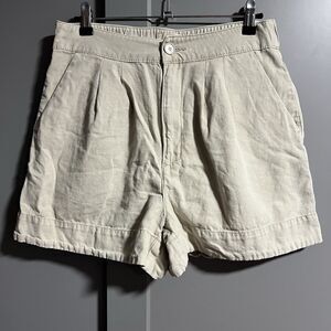 Joie Women Cotton Linen Pleated High Rise Chino Shorts Khaki Medium